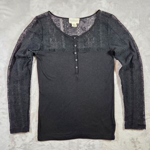 Ralph Lauren Denim & Supply Black Ribbed Lace Sleeve Shirt Size M 90's Y2K